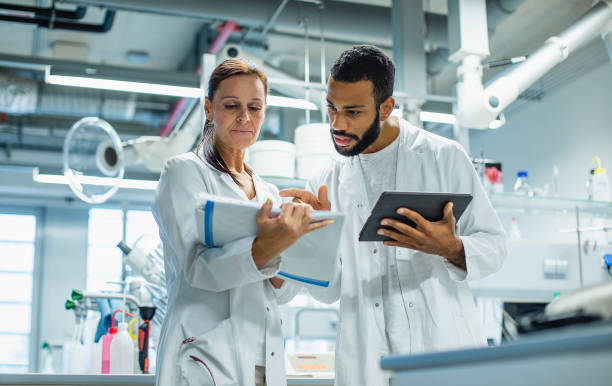 Scientist in a modern, clean laboratory environment
